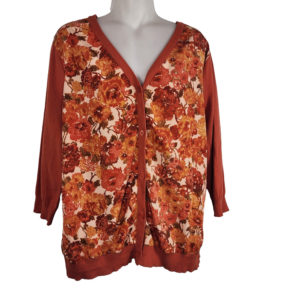 Isaac Mizrahi Live! Womens Adriana Floral Print Woven Front Cardigan 1X A216344